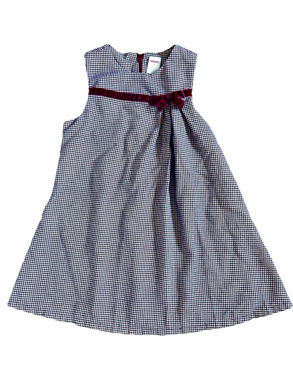 Gymboree burgundy and white Charming Checkered girls Dress with a velvet bowl